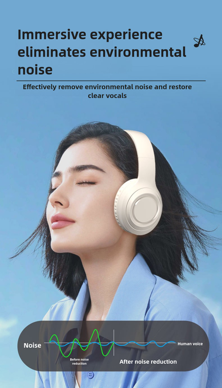 V888-ELOSUNG17725-222274-04 Off White and Orange Wireless Headphones - 400mAh, 16H Playtime, SD Card & Aux Support - Image 5