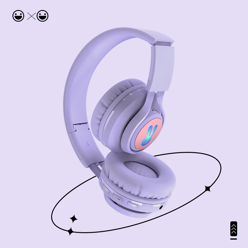 V888-ELOSUNG18175-202504211245-01 Pink Bunny  Wireless Headphones - Glowing Logo, Bluetooth 5.0, 85dB Volume Limit Mode - Image 2