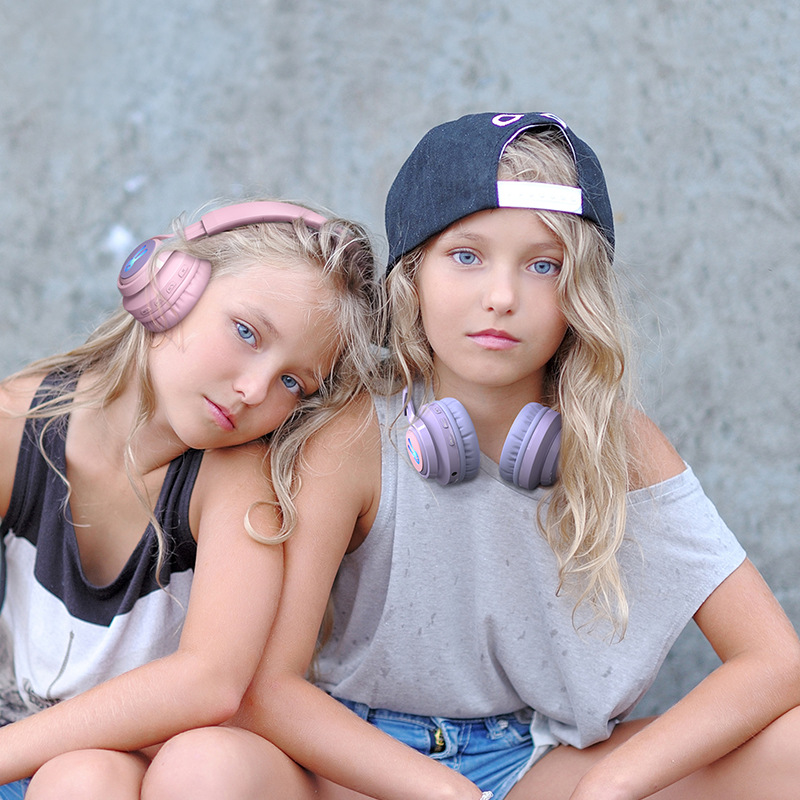 V888-ELOSUNG18175-202504211245-03 Pink Bunny  Wireless Headphones - Glowing Logo, Bluetooth 5.0, 85dB Volume Limit Mode - Image 4