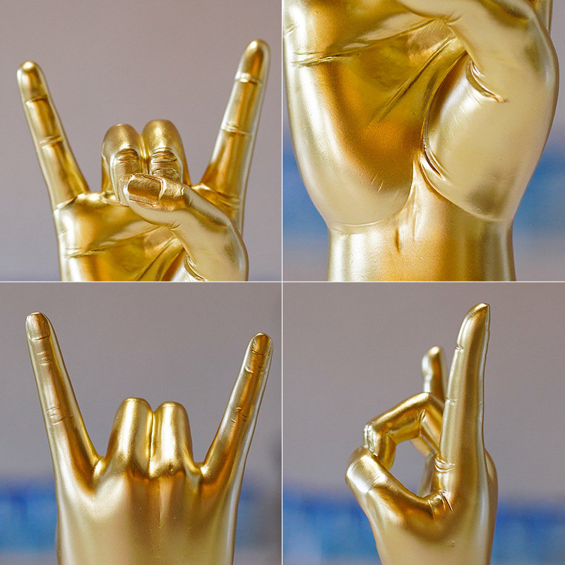 V888-ELOSUNG18258-202505151705-01 White Left Hand Resin Rock and Roll Hand Figurine - Stylish Desk and Living Room Decor - Image 2