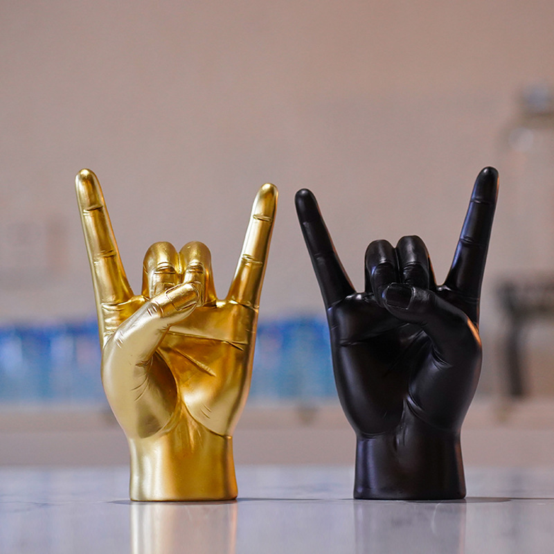 V888-ELOSUNG18258-202505151705-02 White Left Hand Resin Rock and Roll Hand Figurine - Stylish Desk and Living Room Decor - Image 3