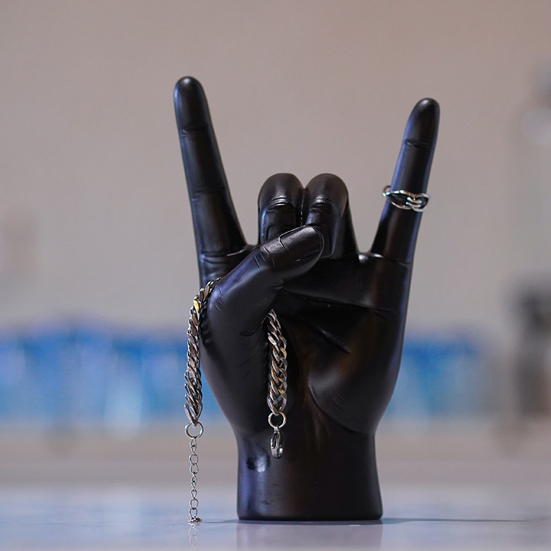 V888-ELOSUNG18258-202505151705-04 White Left Hand Resin Rock and Roll Hand Figurine - Stylish Desk and Living Room Decor - Image 5