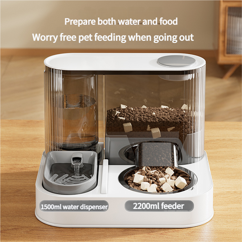V888-ELOSUNG18312-202506190727-01 Automatic Pet Feeder and Water Bowl - 2-in-1 Grey Stainless Steel Bowl Cat Feeding Station - Image 2