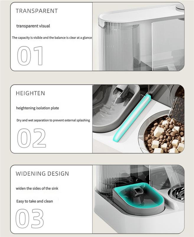 V888-ELOSUNG18312-202506190727-05 Automatic Pet Feeder and Water Bowl - 2-in-1 Grey Stainless Steel Bowl Cat Feeding Station - Image 6