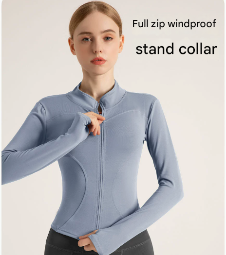 V888-ELOSUNG19005-224596-01 XL Blue High-Stretch Slim Fit Yoga Jacket - Full Zip Workout Sports Jacket for Women - Image 1