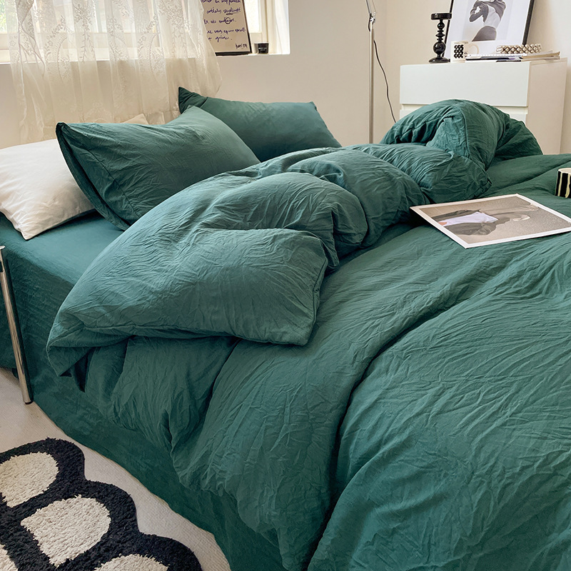 V888-ELOSUNG19108-225867-00 Turquoise Green Solid Color Solid Color Solid Color 1.5m Bed Fitted Sheet Set with 200x230cm Duvet Cover - 4-Piece Bedding Set - Image 1