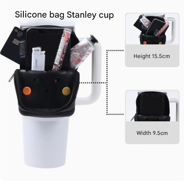 V888-ELOSUNG19311-202502251027-01 2 PCS Black Customizable Tumbler Pouch - Silicone Water Bottle Accessory Bag with Charm Holes - Phone & Essentials Holder - Image 2