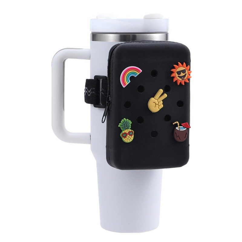 V888-ELOSUNG19311-202502251027-02 2 PCS Black Customizable Tumbler Pouch - Silicone Water Bottle Accessory Bag with Charm Holes - Phone & Essentials Holder - Image 3