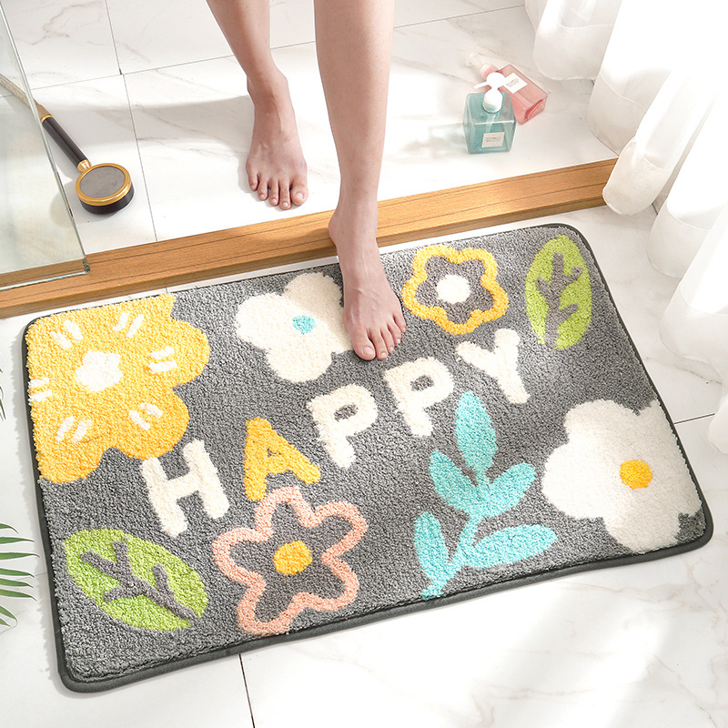 V888-ELOSUNG19377-202502261715-00 White Happy Bath Mat - Super Absorbent, Non-Slip Bathroom Floor Mat - 50x80cm - Image 1