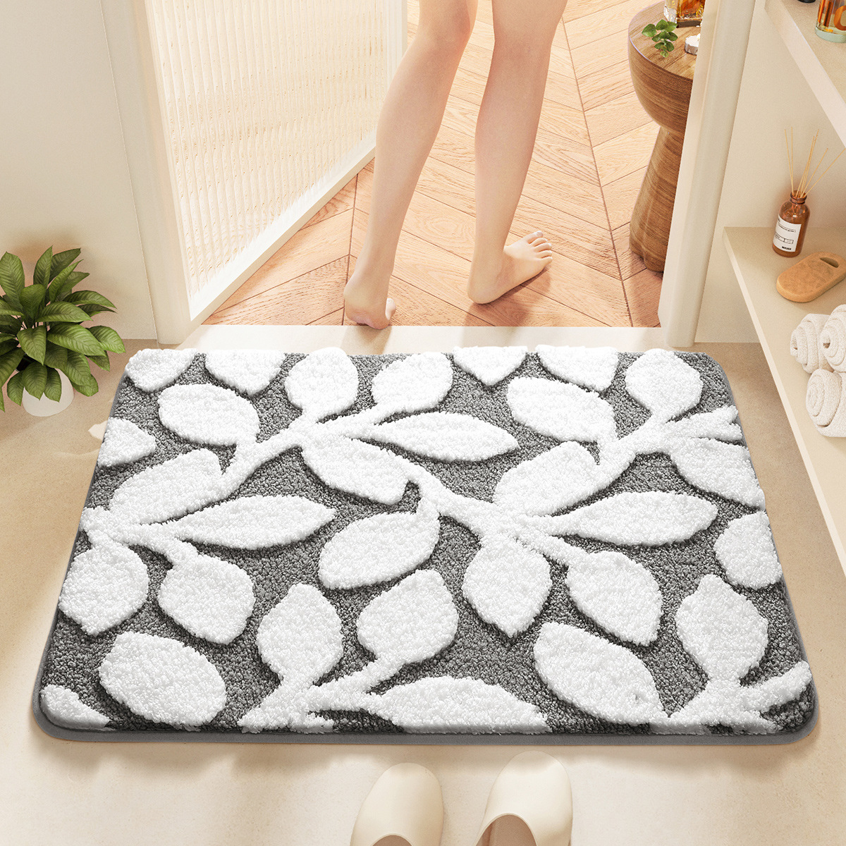 V888-ELOSUNG19387-202502261729-00 White-grey Bath Mat - Super Absorbent, Non-Slip Bathroom Floor Mat - 50x80cm - Image 1