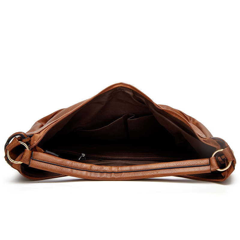 V888-ELOSUNG19394-202502271207-02 Brown Mother and Child Bag Two Piece Set Distressed Faux Leather Hobo Bag - Large Capacity Shoulder Bag for Women - Image 3