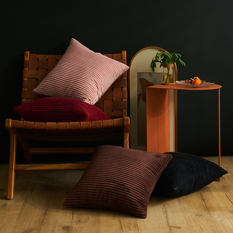 V888-ELOSUNG19400-202502281108-02 Lack Blue Set of 4 Corduroy Pillow Covers - Solid Color Minimalist Throw Cushion Covers - 45x45cm (Pillow Inserts are NOT Included) - Image 3