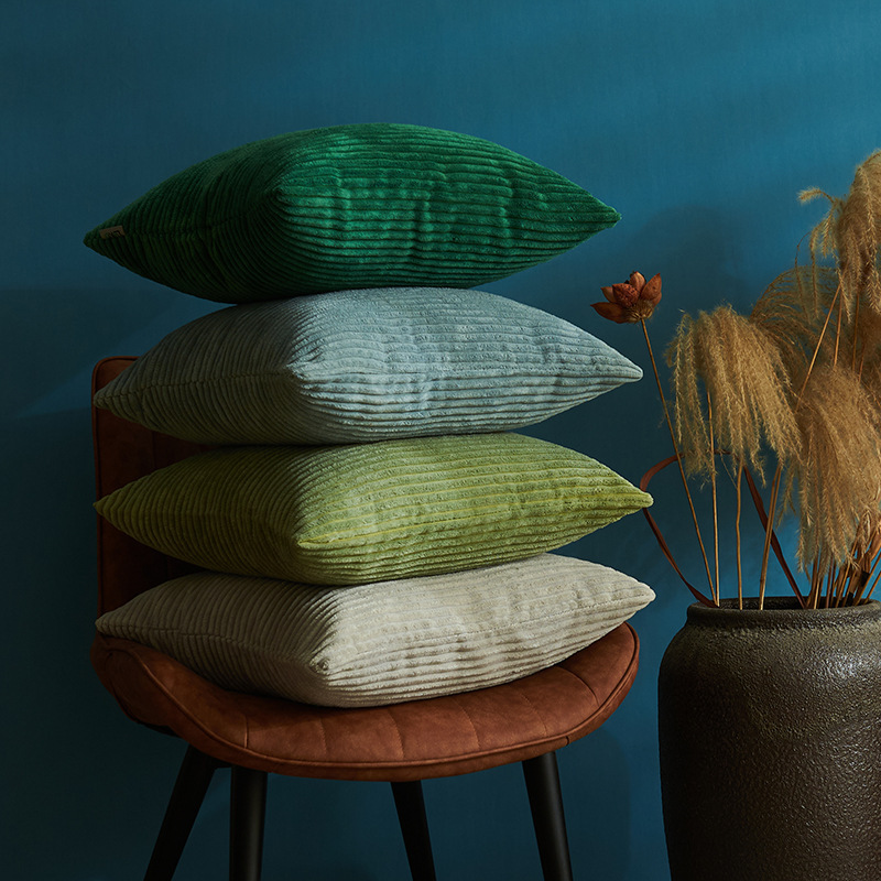 V888-ELOSUNG19414-202502281110-03 Light Green Set of 4 Corduroy Pillow Covers - Solid Color Minimalist Throw Cushion Covers - 45x45cm (Pillow Inserts are NOT Included) - Image 4