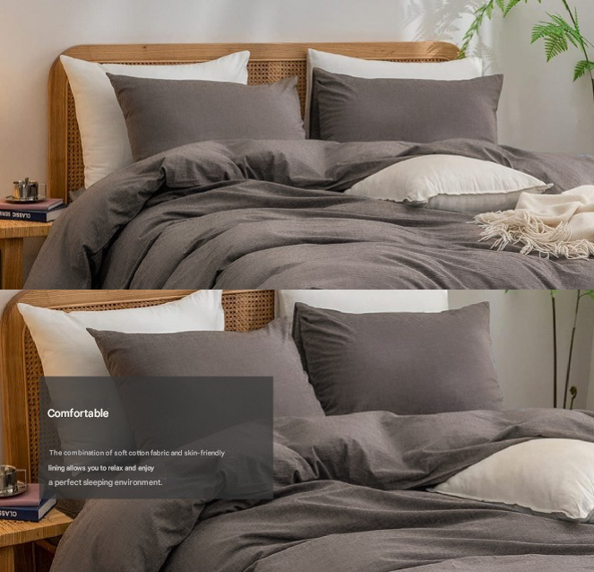 V888-ELOSUNG19462-202503030941-02 Beige Blue 1.8m (Duvet Cover 180*220cm) Luxurious Soft Brushed Microfiber 4-Piece Bedding Set - Pure Color Double Bed Duvet Cover with Fitted Sheet - Image 3