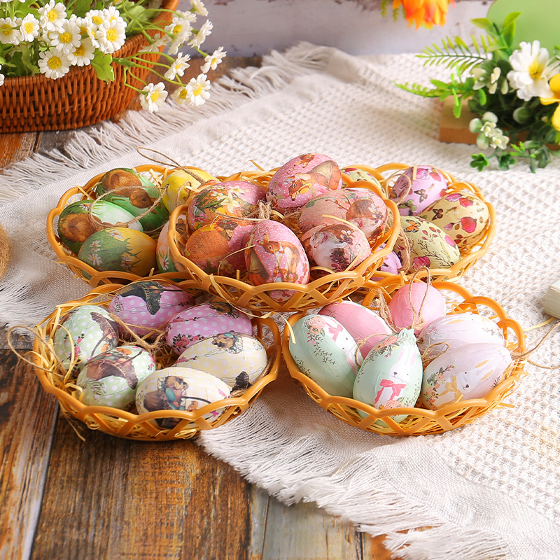 V888-ELOSUNG19502-202503051015-01 Butterfly  Five Sets Of Six Each Easter Egg Hanging Ornament Set with Creative Woven Basket - Festive Decor for Home Scenes - Image 2