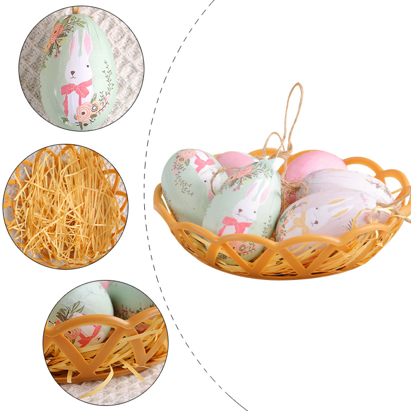 V888-ELOSUNG19502-202503051015-04 Butterfly  Five Sets Of Six Each Easter Egg Hanging Ornament Set with Creative Woven Basket - Festive Decor for Home Scenes - Image 5
