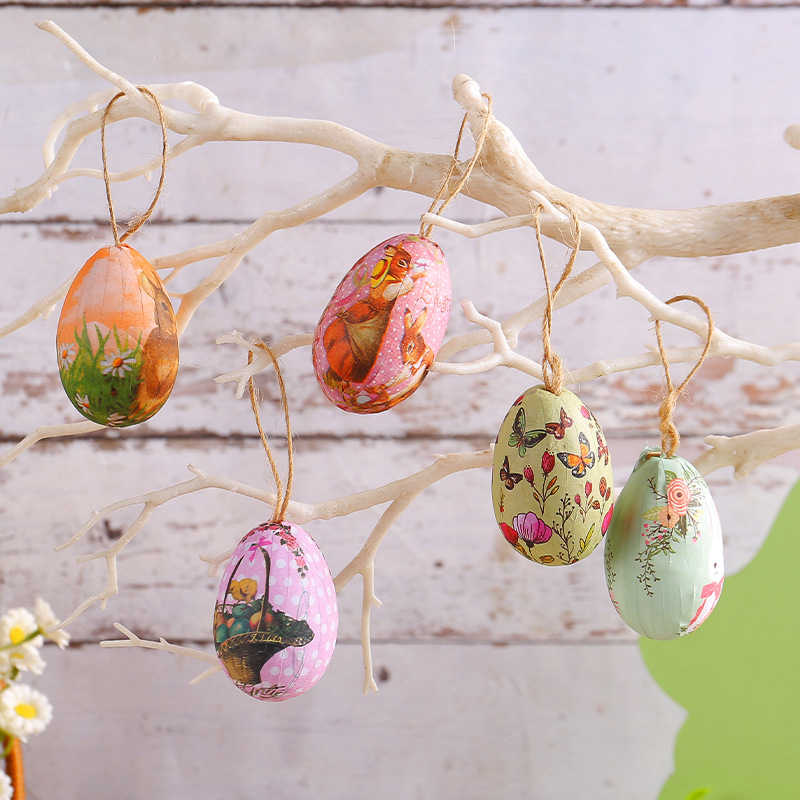 V888-ELOSUNG19505-202503051015-02 Brown Rabbits Five Sets Of Six Each Easter Egg Hanging Ornament Set with Creative Woven Basket - Festive Decor for Home Scenes - Image 3