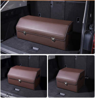 V888-ELOSUNG19566-202503071605-00 Extra Large Brown Foldable Car Trunk Storage Box - Large Capacity Insertable Rear Organizer - Image 1