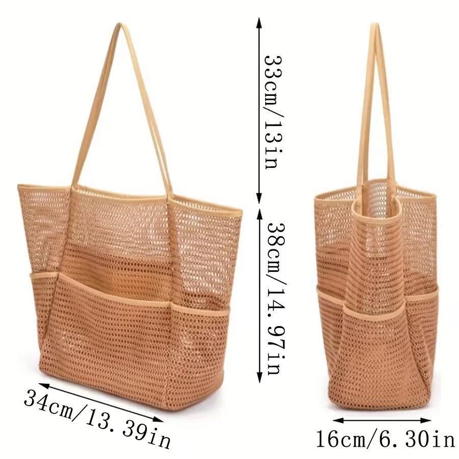 V888-ELOSUNG19844-202503181031-03 Beige Double Layer Mesh Beach Bag - Large Capacity - Image 4