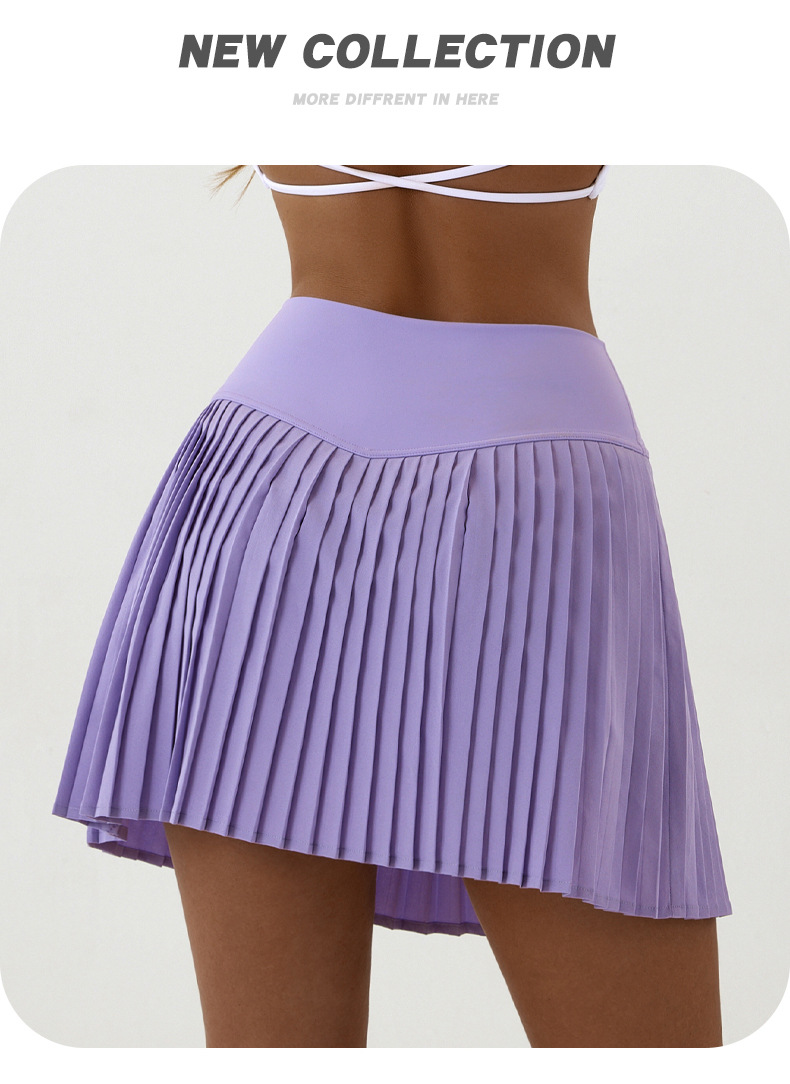 V888-ELOSUNG20050-224494-01 High waist purple pleated skirt | built-in shorts to prevent exposure - suitable for yoga, badminton and golf  Size XL - Image 2