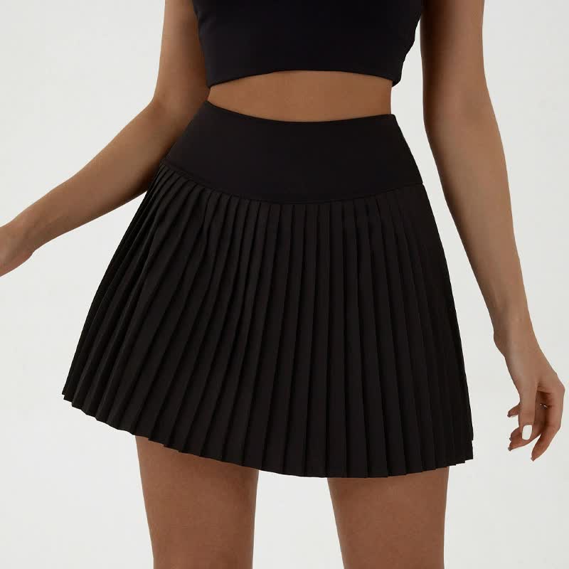 V888-ELOSUNG20051-224496-00 High waist black pleated skirt | built-in shorts to prevent exposure - suitable for yoga, badminton and golf Size XS - Image 1
