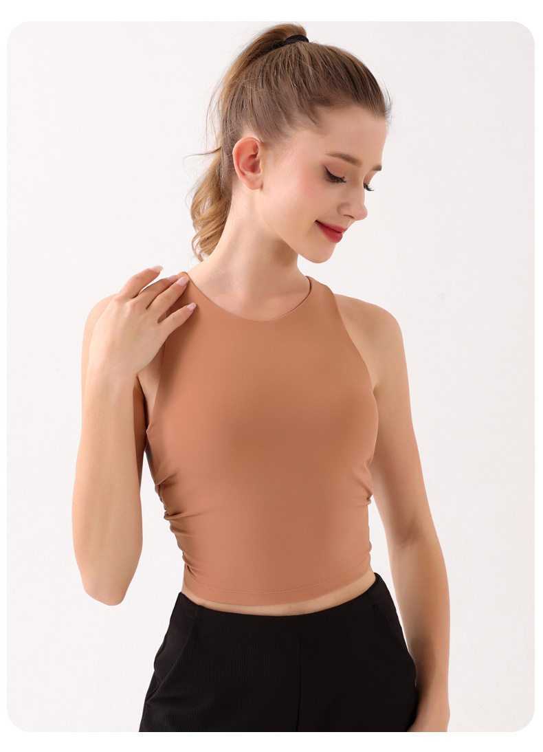 V888-ELOSUNG20104-224501-00 Sunset Orange Summer Elastic Running Sports Vest with Padded Bra, Sleeveless Yoga Tank Top - 2XL Size - Image 1