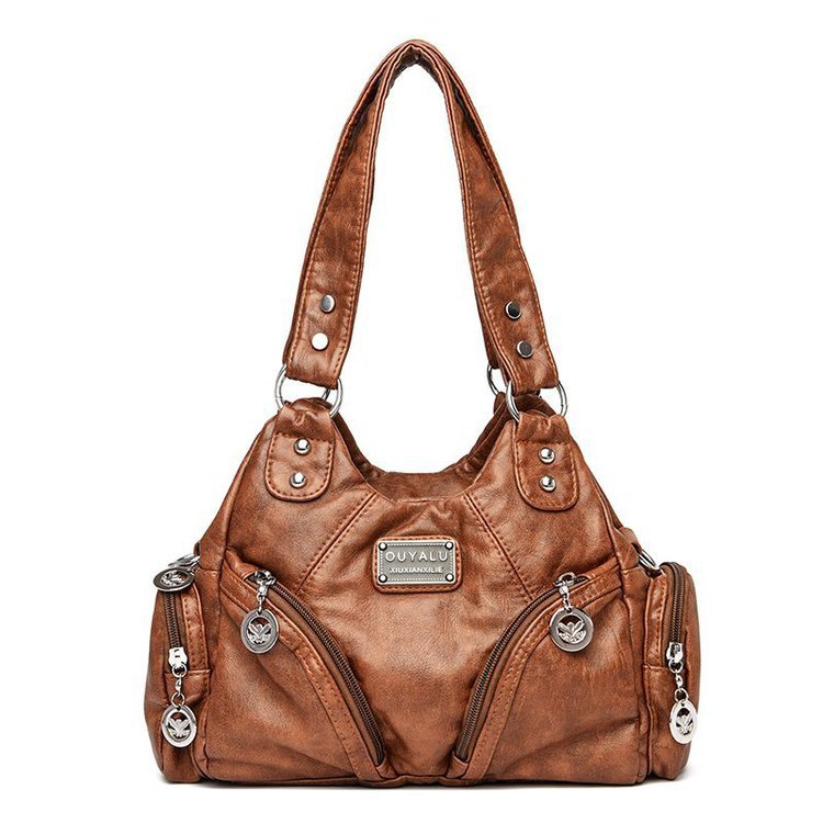 V888-ELOSUNG20485-202502241045-01 Brown Vintage Soft Leather Biker Bag - Shoulder Crossbody Handbag - Image 2