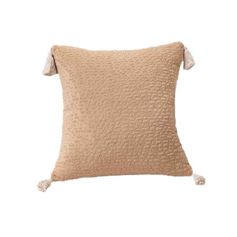 V888-ELOSUNG20702-202502281042-01 Milk tea yellow Set of 2 Textured Velvet Throw Pillow Covers with Tassels - Decorative Square Cushions 45*45cm - Image 2