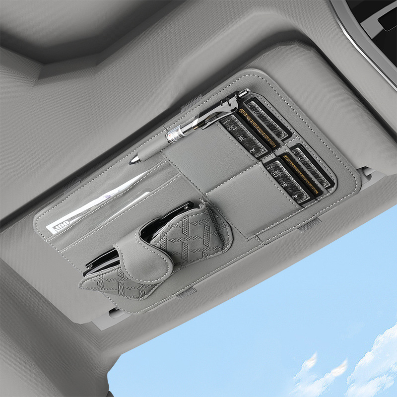 V888-ELOSUNG20859-202503071419-00 Gray Car Organizer - Sun Visor Clip with Sunglasses Holder, Card Holder, Cash Pocket - Image 1