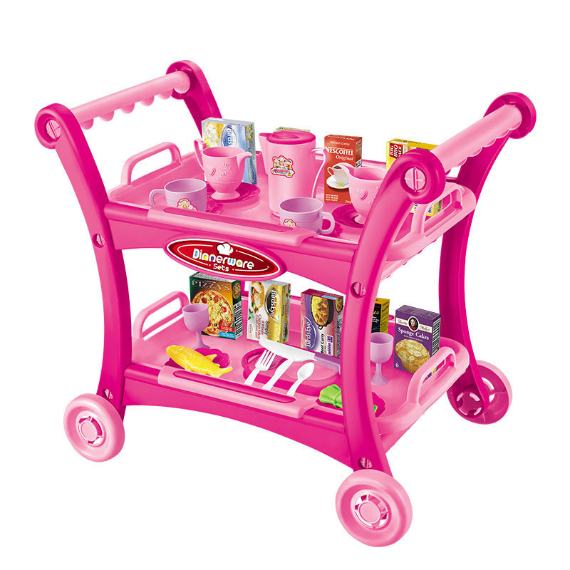 V888-ELOSUNG21174-227235-00 Pink Children's Pretend Play Kitchen Cart Set with Toys - Roleplay Cooking Set with Accessories - Educational Toy for Kids - Image 1