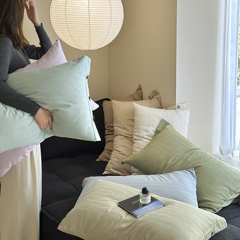 V888-ELOSUNG21453-202502281059-02 Light Green Wide Stripes Long Staple Cotton Sateen Pillowcase Set - Jacquard Striped, Pure Cotton, 48x74cm (Pair) - Image 3