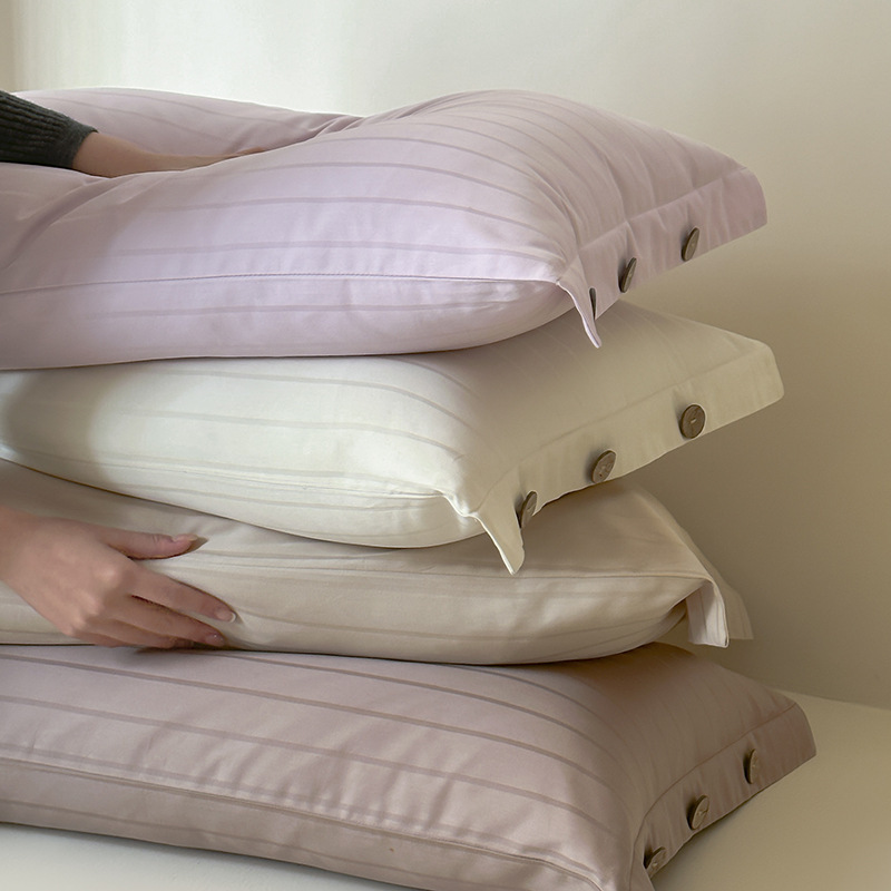 V888-ELOSUNG21461-202502281111-01 Light Green Pinstripe Long Staple Cotton Sateen Pillowcase Set - Jacquard Striped, Pure Cotton, 48x74cm (Pair) - Image 2