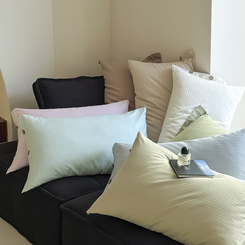 V888-ELOSUNG21461-202502281111-03 Light Green Pinstripe Long Staple Cotton Sateen Pillowcase Set - Jacquard Striped, Pure Cotton, 48x74cm (Pair) - Image 4