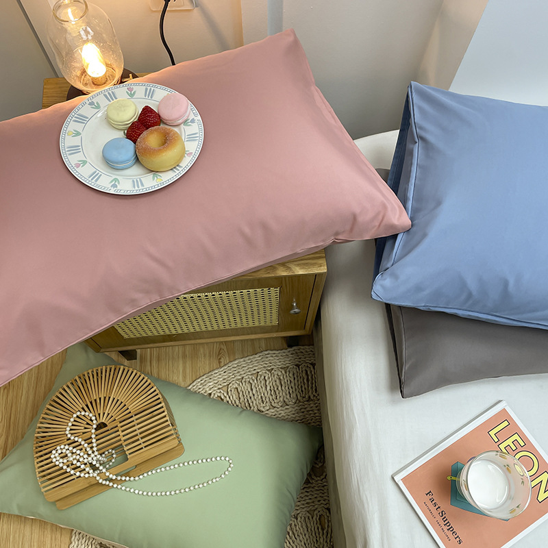 V888-ELOSUNG21484-202502281041-02 Light Blue And Grey Washed Cotton Pillowcase Set - Solid Color, Simple Two-Tone Design, 48x74cm (Pair) - Image 3