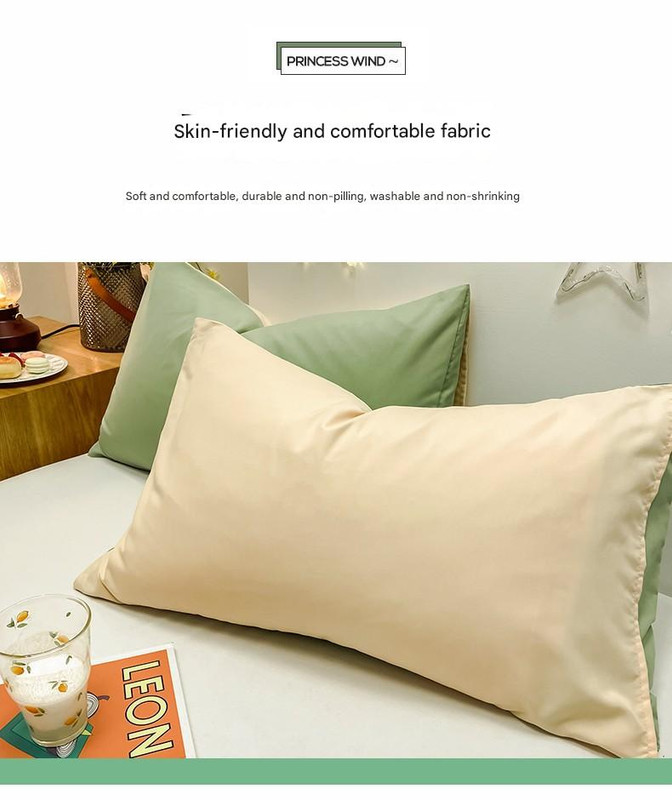 V888-ELOSUNG21484-202502281041-03 Light Blue And Grey Washed Cotton Pillowcase Set - Solid Color, Simple Two-Tone Design, 48x74cm (Pair) - Image 4