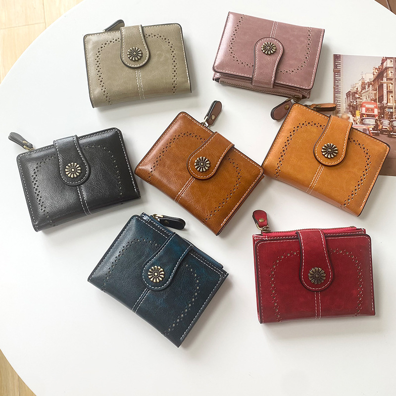 V888-ELOSUNG21560-202503051016-01 Brown Vintage PU Leather Women's Short Wallet - Elegant Zipper Coin Pocket Multi-Function Card Holder - Image 2