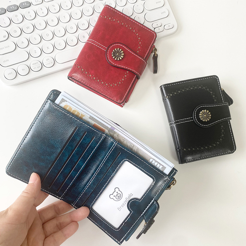 V888-ELOSUNG21560-202503051016-02 Brown Vintage PU Leather Women's Short Wallet - Elegant Zipper Coin Pocket Multi-Function Card Holder - Image 3