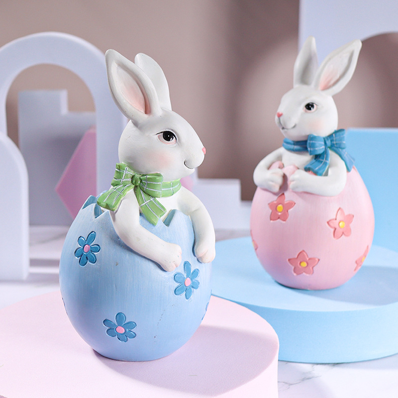 V888-ELOSUNG21579-202503051026-03 Blue Easter Rabbit Egg Resin Decoration - Charming Festive Gift for Kids' Rooms and Holidays - Image 4