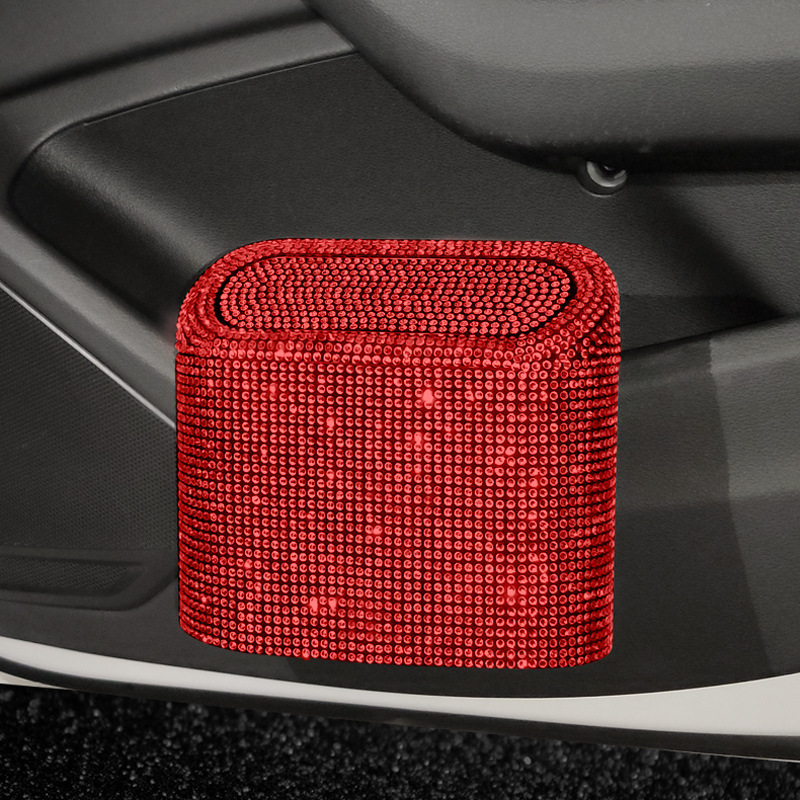 V888-ELOSUNG21658-202503071651-00 Red Diamond Sparkly Rhinestone Car Trash Can - Diamond Auto Garbage Bin Organizer - Image 1