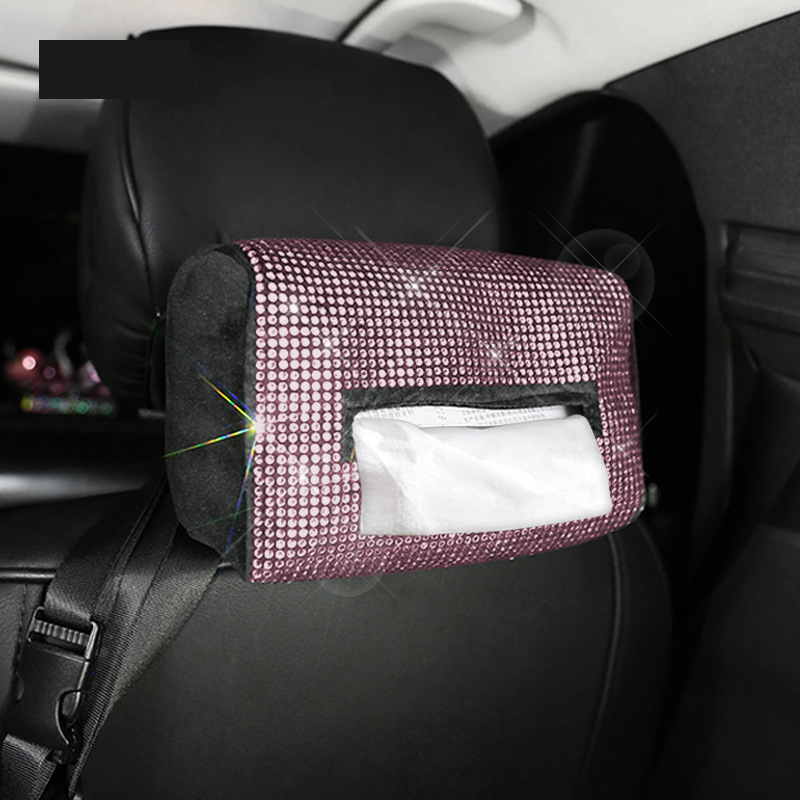 V888-ELOSUNG21664-202503071332-00 Pink Diamond Bling Rhinestone Car Tissue Box Holder - Applies to Visor & Seat Back - Image 1
