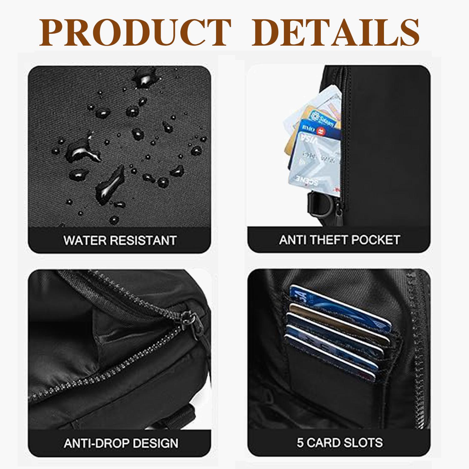 V888-ELOSUNG21709-202503111147-03 Brown Trendy Waterproof Sling Bag - Lightweight Crossbody Chest Pack, Adjustable Strap - Image 4