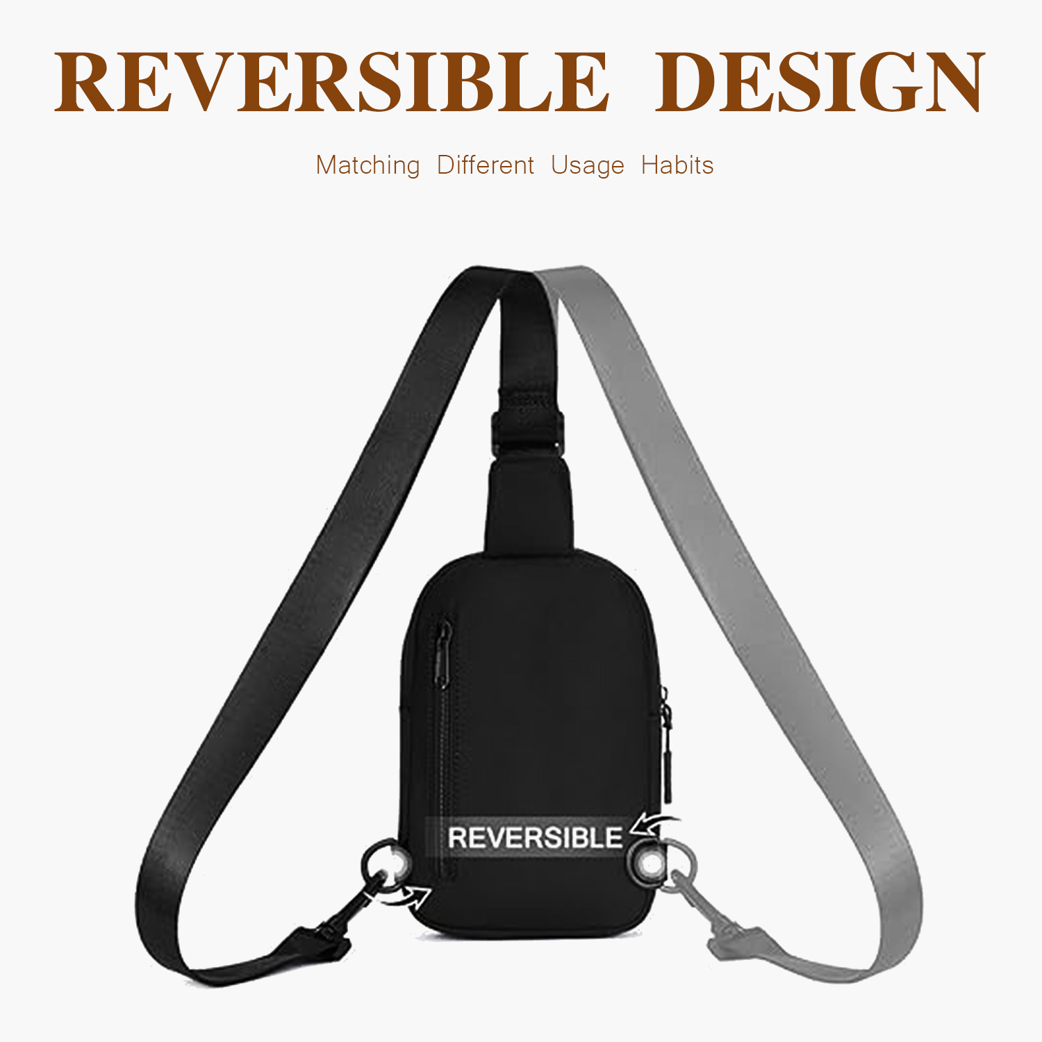 V888-ELOSUNG21709-202503111147-04 Brown Trendy Waterproof Sling Bag - Lightweight Crossbody Chest Pack, Adjustable Strap - Image 5