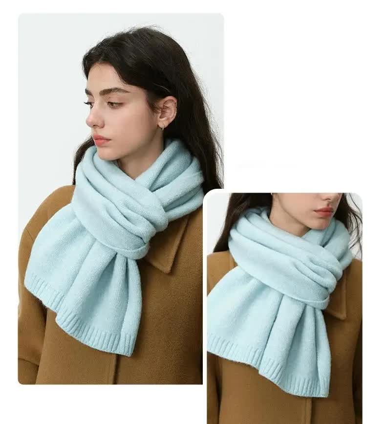 V888-ELOSUNG21740-202503111311-03 Brown Soft Wool-Blend Solid Color Knit Scarf for Women - Cozy Faux Cashmere Shawl - Image 4