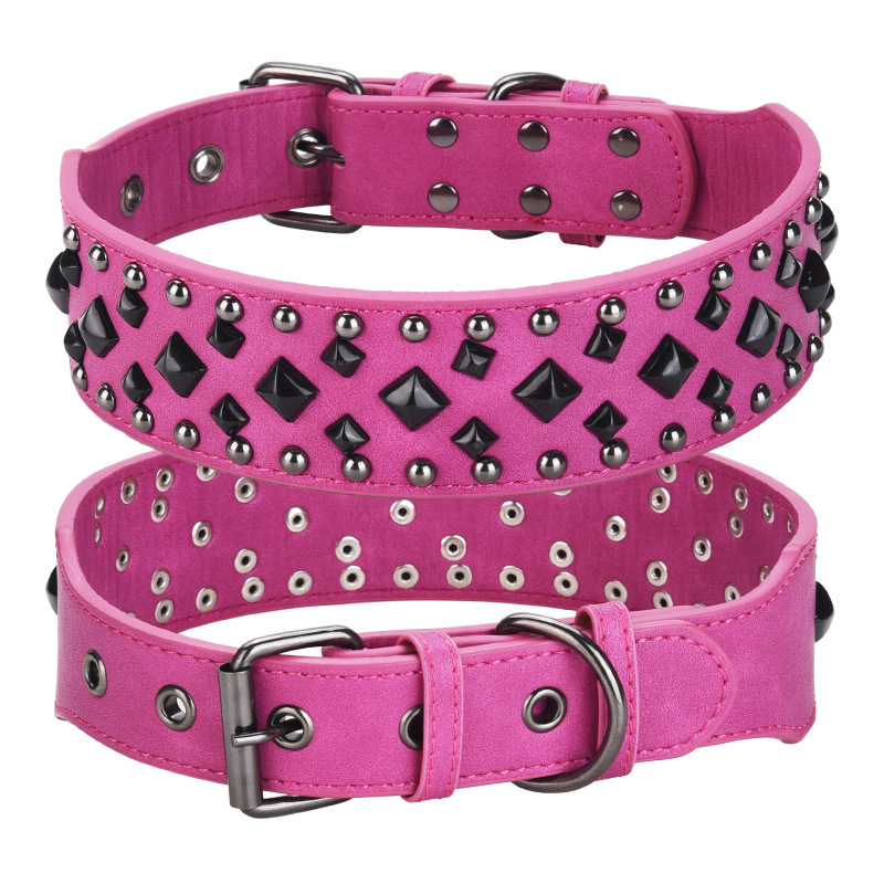 V888-ELOSUNG21864-202503131505-00 Size L Pink 1 pack Stylish PU Leather Dog Collar with Spikes - Adjustable, Durable & Comfortable for Medium to Large Breeds - Image 1