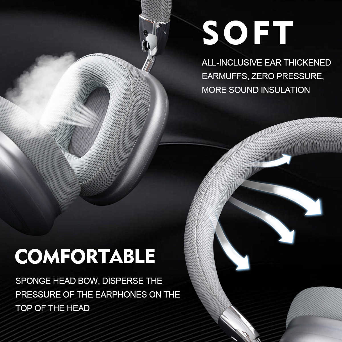 V888-ELOSUNG22215-202503211547-01 Pink Comfortable Bluetooth Over-Ear Headphones - Soft Earmuffs, Foldable Design, Stereo Sound - Image 2
