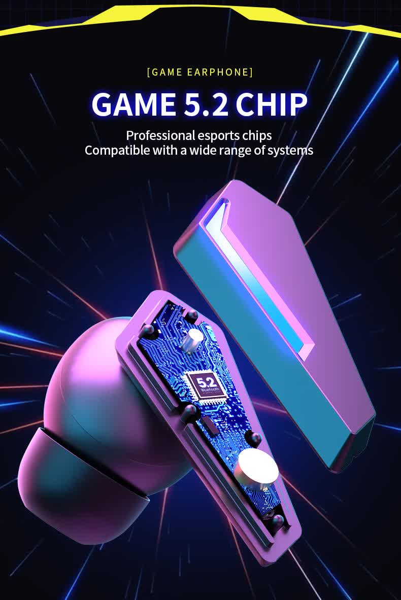 V888-ELOSUNG22612-202503282026-05 White Wireless Gaming Earbuds - Bluetooth 5.2, Low Delay, 3D Stereo - Image 6