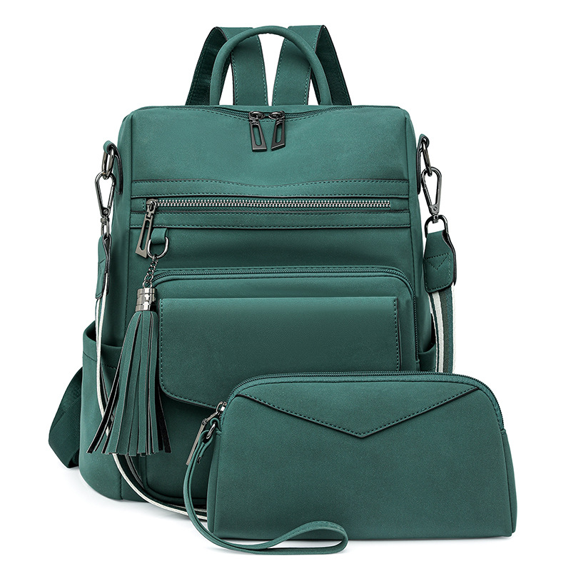 V888-ELOSUNG22650-202503282132-00 Green Fashionable Women's Backpack Set - With Coin Purse and Tassels - Image 1