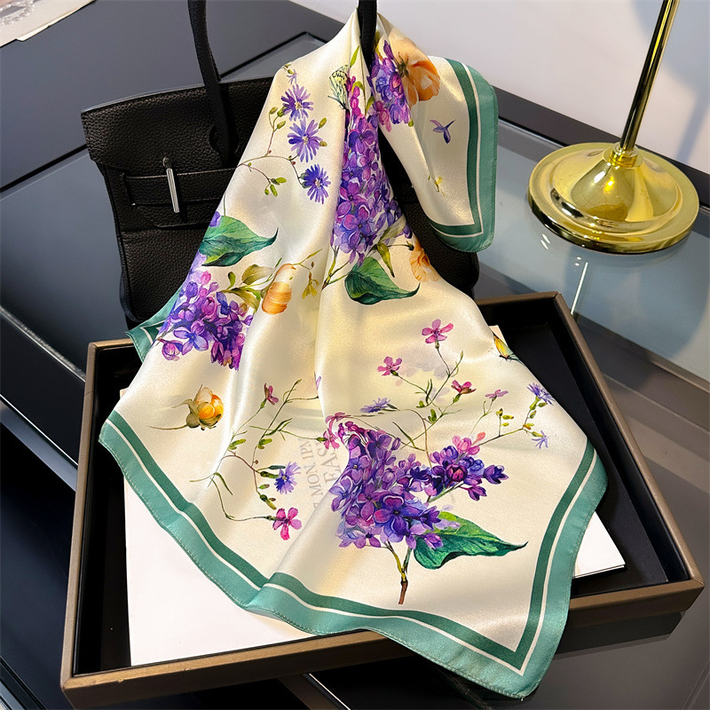 V888-ELOSUNG22673-202504011316-00 Purple flowers Women's silk scarves, accessories for all seasons - Image 1
