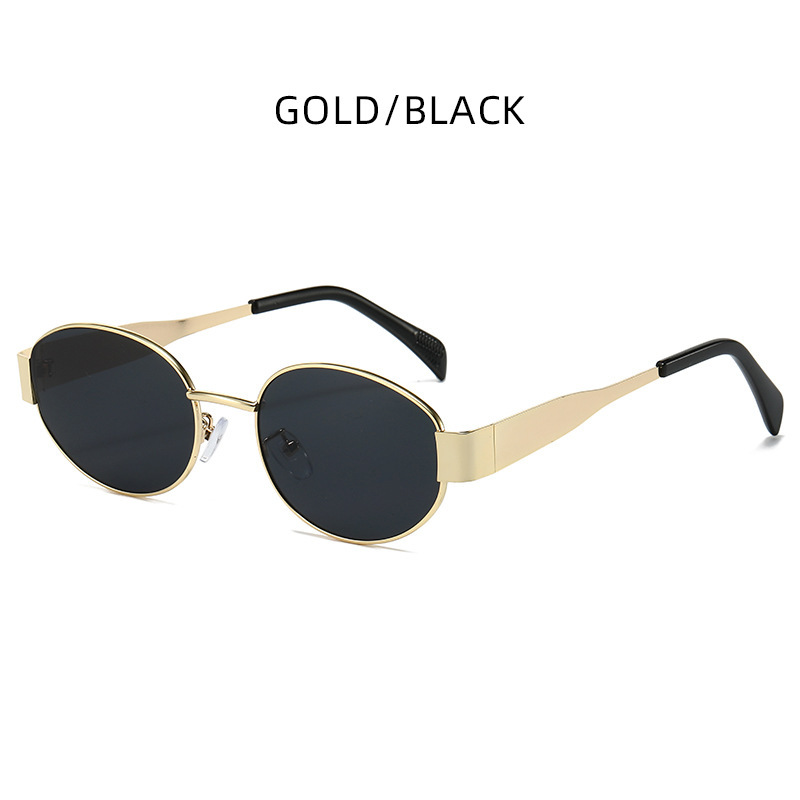 V888-ELOSUNG22680-202504011320-00 Gold + Black 2-PCS Retro Oval Sunglasses with UV Protection for Men & Women - Image 1