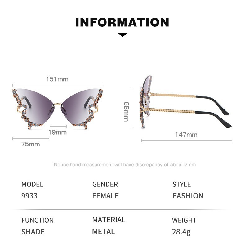 V888-ELOSUNG22684-202504011321-02 Blue 2 - PCS Fashion Street Style Sunglasses: Diamonte Butterfly Edition - Image 3